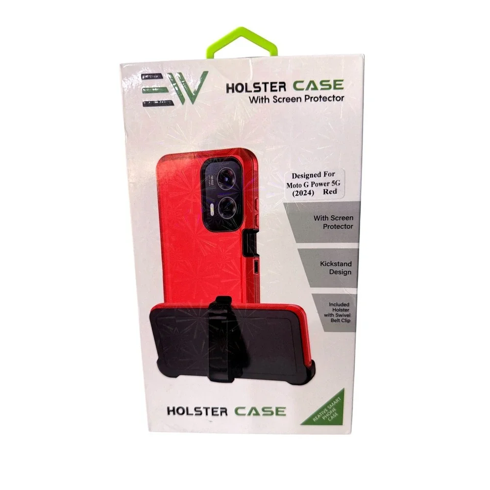 EV Holster Case Moto G Power 5G 2024 Red Rugged Kickstand Screen Protector New‎